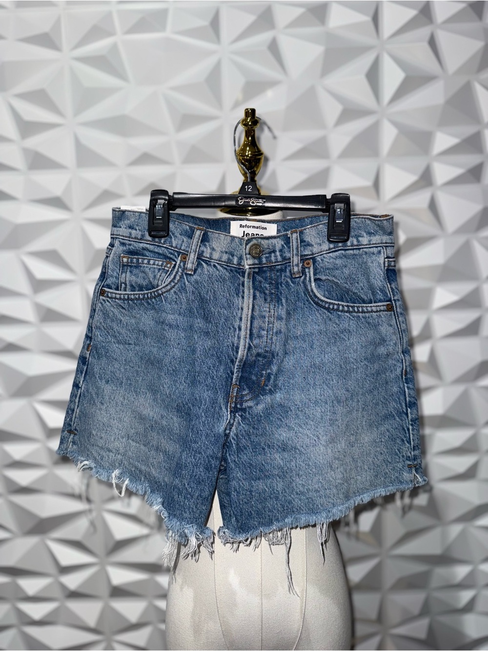 Reformation Light Blue Distressed Denim Cutoff Shorts